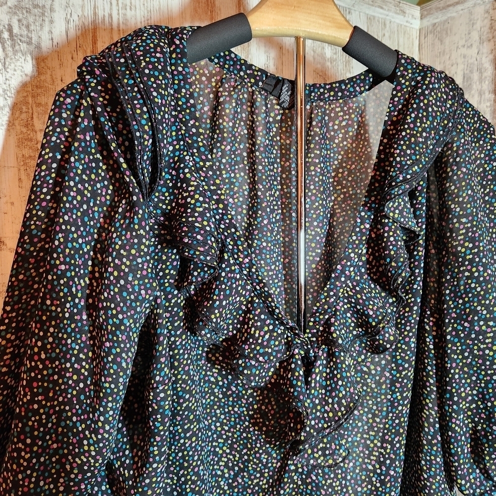 L@@K Lane Bryant Lightweight Colorful Polka Dot Ruffle Blouse Shirt Top Sheer